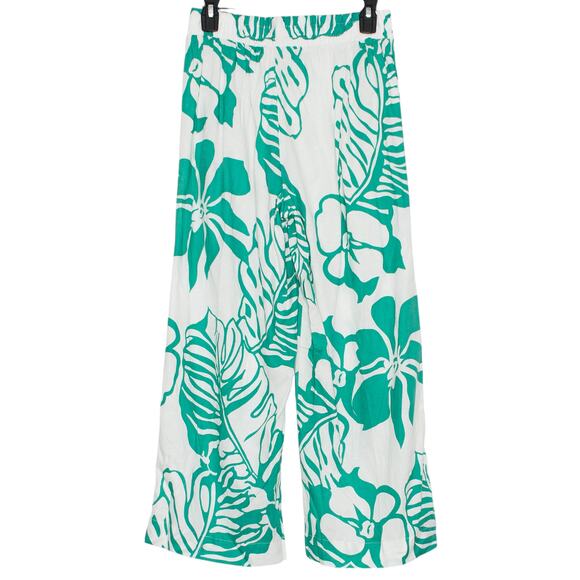 NWT Panama Jack Pants Cropped High Rise Linen Pull On Tropical White Green Small - Picture 5 of 5